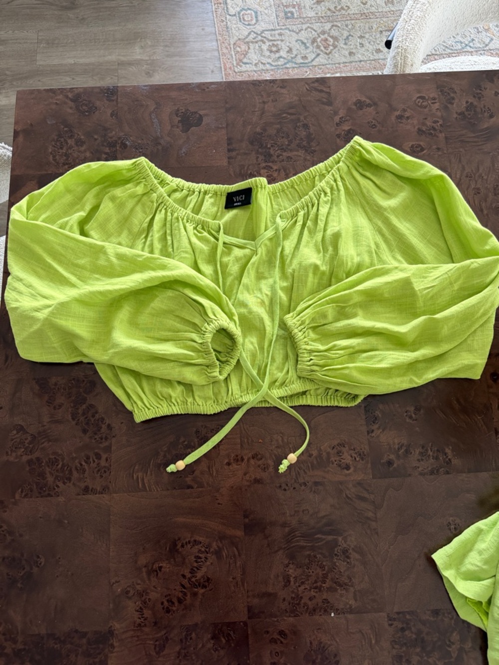 VICI Neon Lime Cropped Peasant Top